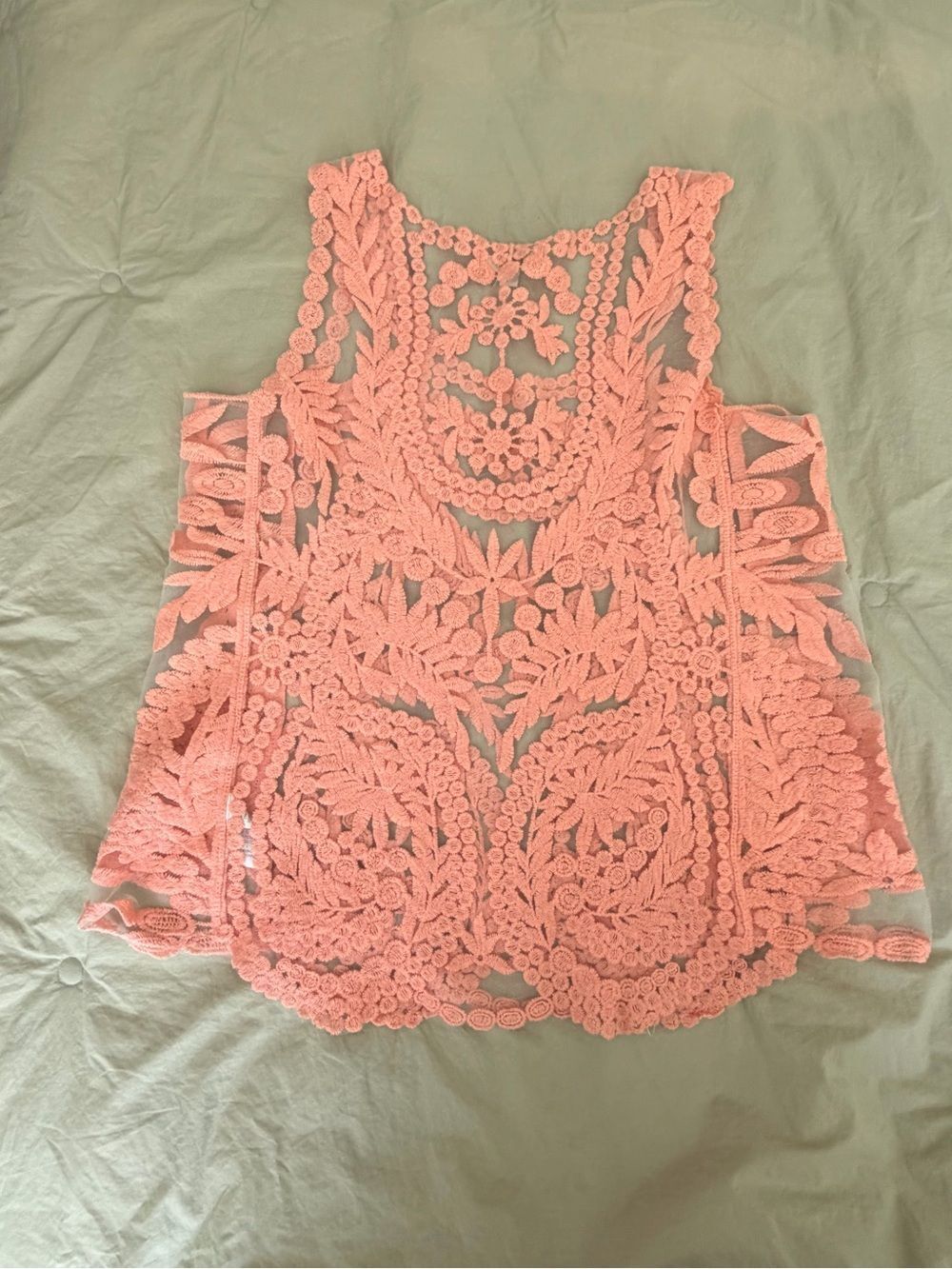 Embroidered and Mesh Lace Sleeveless Tank Top - Peach - Picture 2 of 3